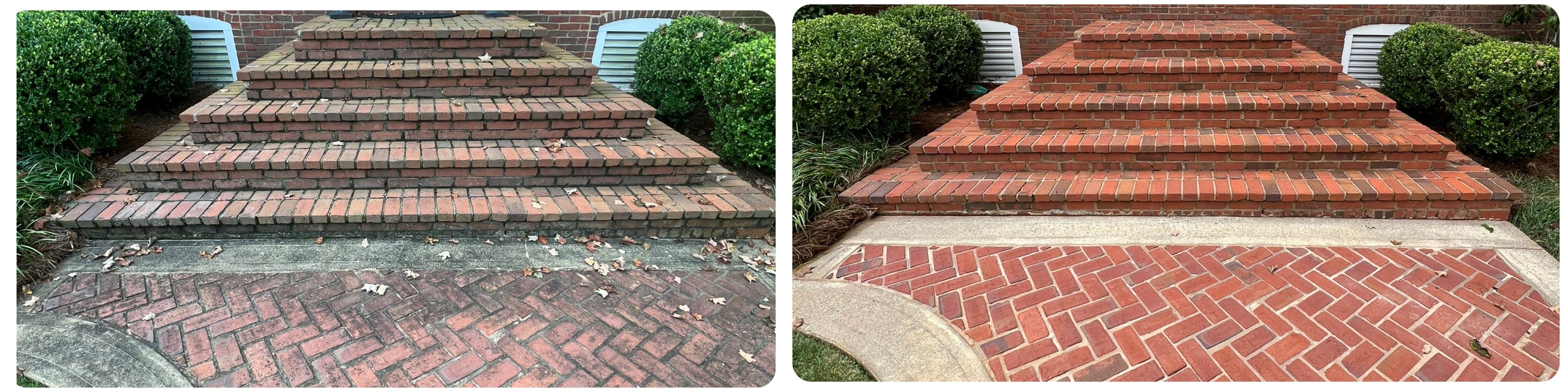 Brick steps and walkway cleaning before and after