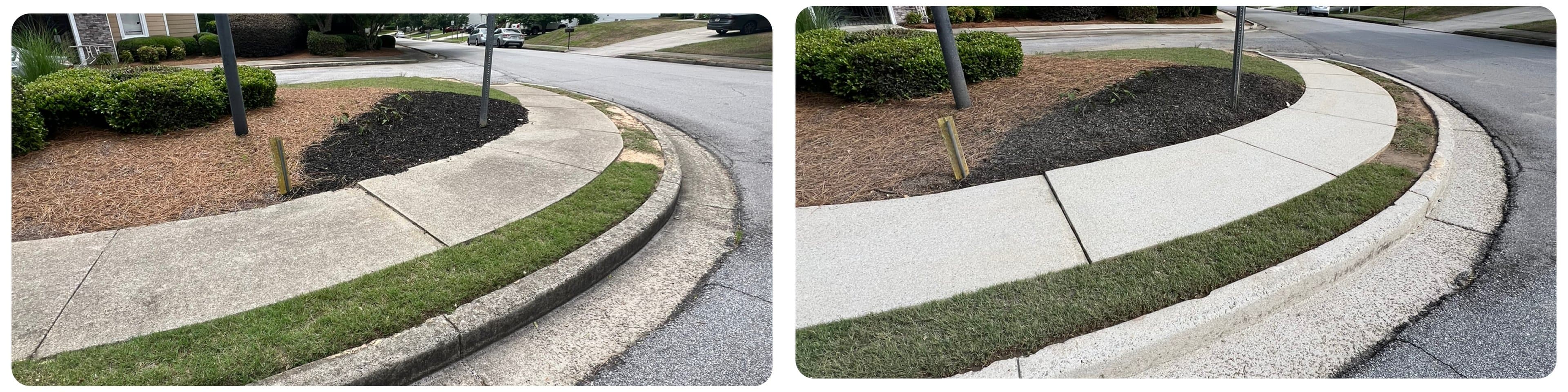 Sidewalk and curb cleaning before and after