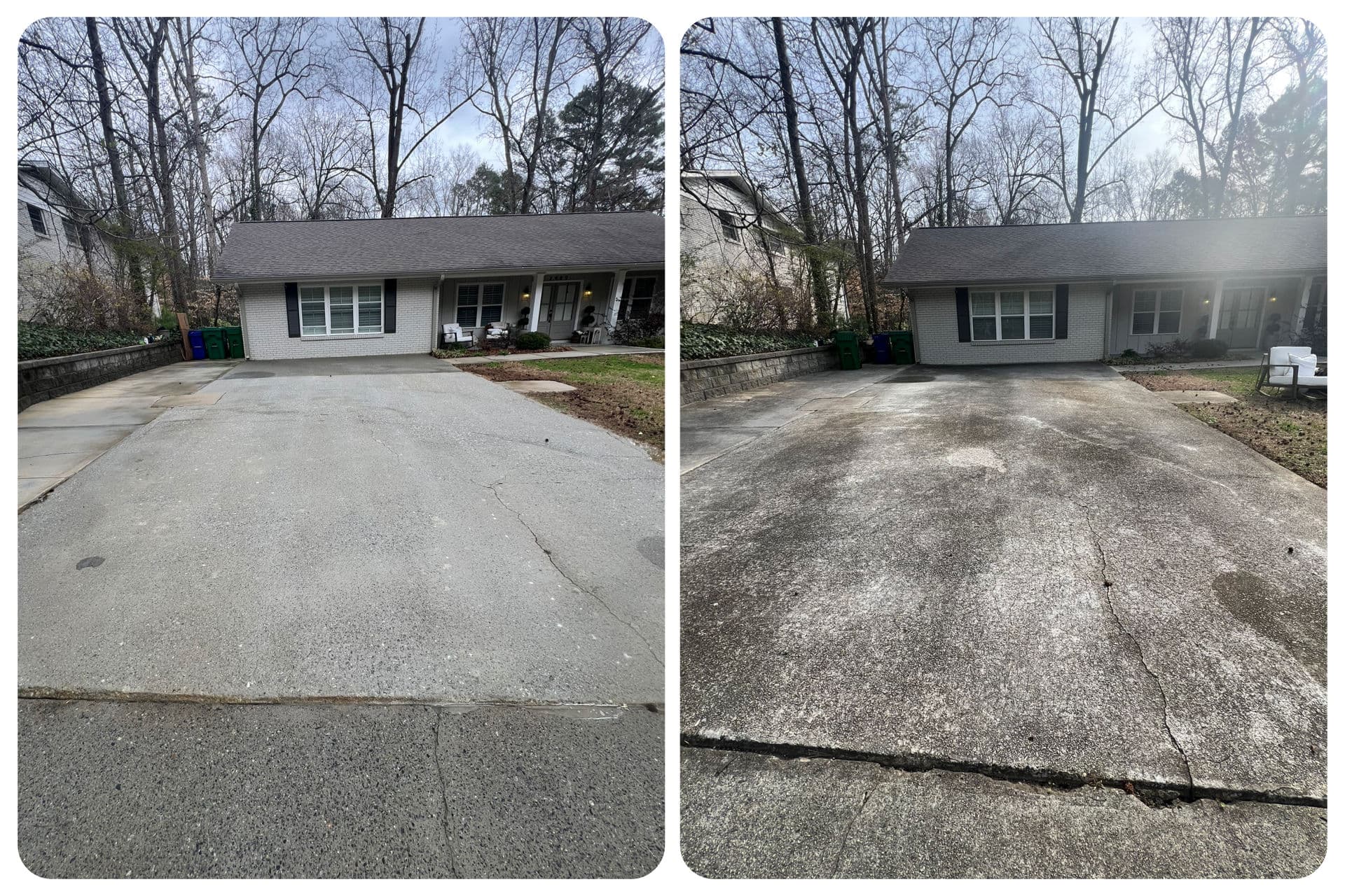 Driveway pressure washing before and after