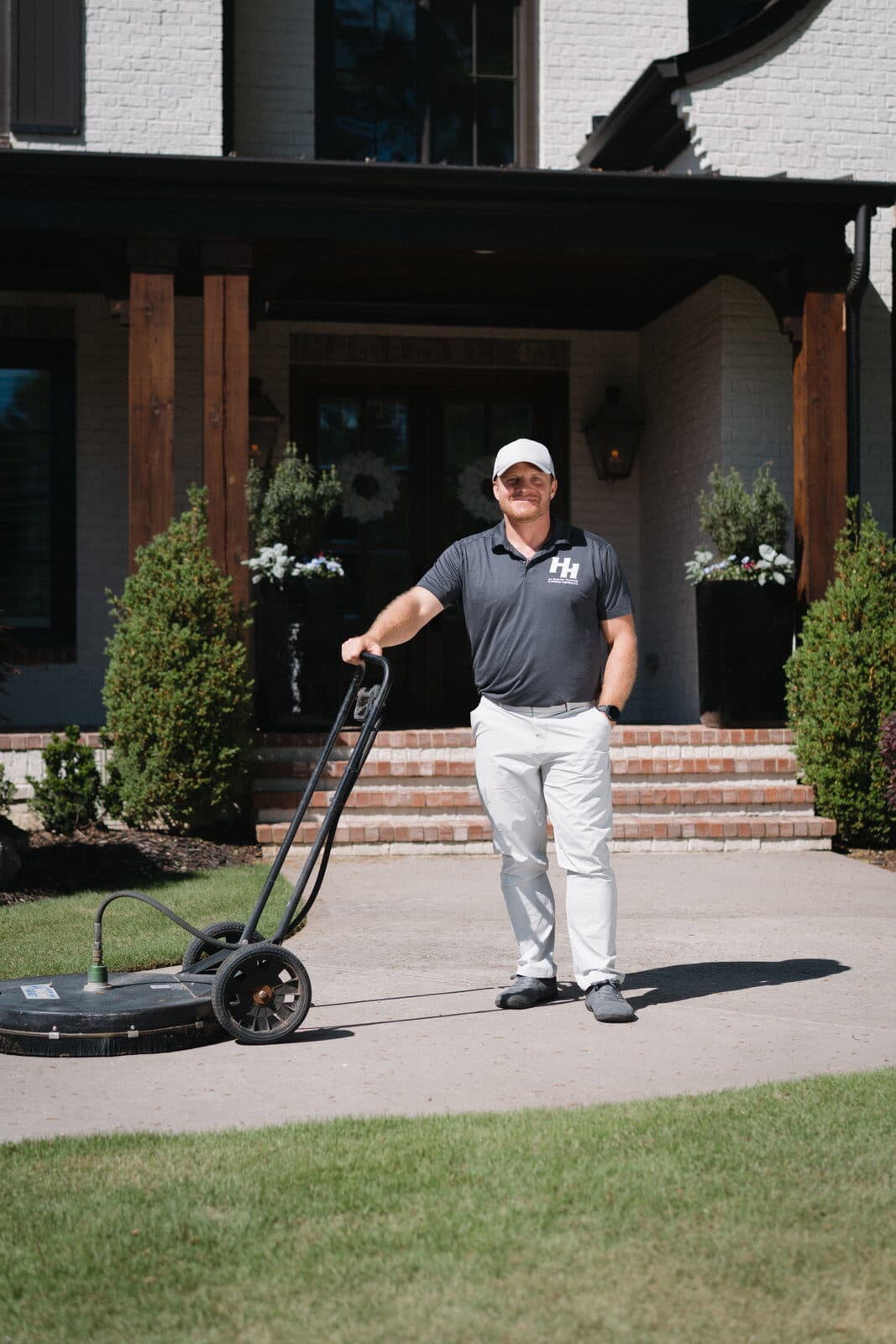 Cleaning a front walkway and porch