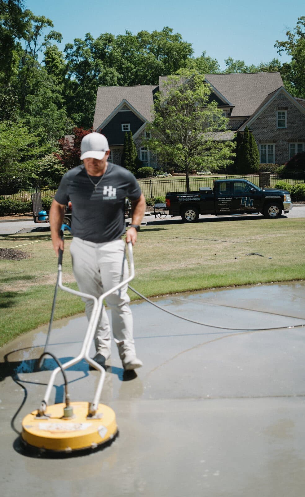Driveway cleaning in progress with the Horizon truck